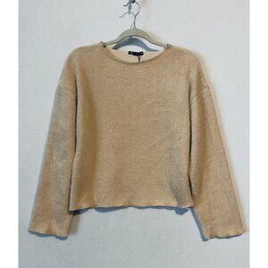 Zara Sweater Womens Small Cropped Knit Long Sleeve Peach Orange Fuzzy Boho